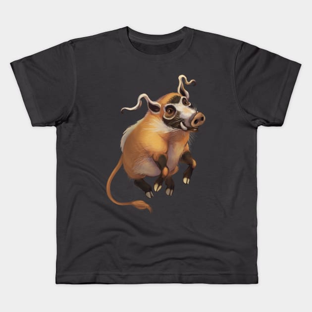 Prancing River Boar Kids T-Shirt by Wagglezags